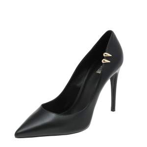 Roberto Cavalli Black Leather Pointed Toe Pumps Size 39
