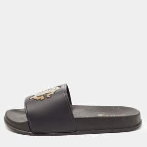 Pre Owned Roberto Cavalli Black Rubber Flat Slides Size 38