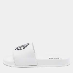 Pre Owned Roberto Cavalli White Rubber Flat Slides Size 39