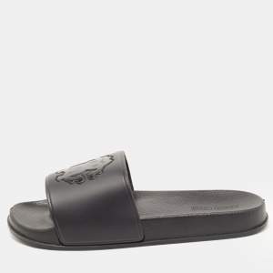 Pre Owned Roberto Cavalli Black Rubber Flat Slides Size 42