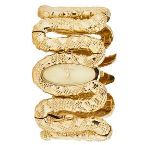 Pre Owned Roberto Cavalli Yellow Gold Plated Stainless Steel Cleopatra R7253195517 Women's Wristwatch 40 mm