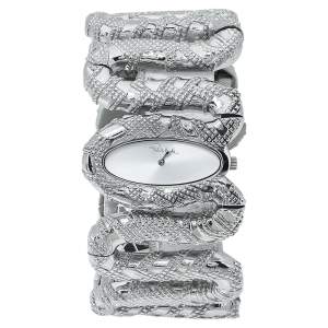 Pre Owned Roberto Cavalli Silver Stainless Steel Cleopatra R7253195515 Women's Wristwatch 40 mm