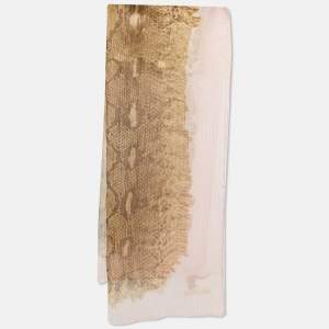 Pre Owned Roberto Cavalli Brown/Pink Python Print Lurex Silk  Scarf
