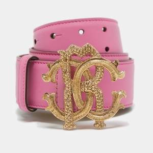 Roberto Cavalli Pink Leather RC Logo Buckle Belt 100CM