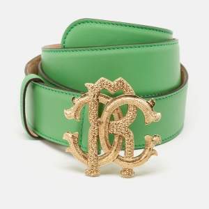 Roberto Cavalli Green Leather RC Logo Buckle Belt 90CM
