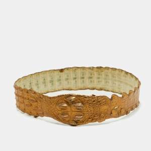 Roberto Cavalli Gold Crocodile Back Horn Waist Belt