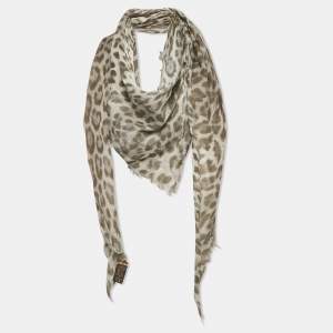 Roberto Cavalli Grey Animal Print Cotton & Modal Scarf