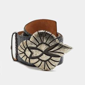 Pre Owned Roberto Cavalli Black/Silver Snakeskin Leather Waist Belt 95CM
