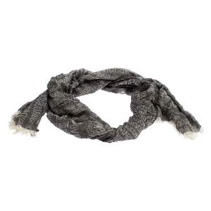 Roberto Cavalli Grey Monogram Pattern Knit Fringe Edge Scarf