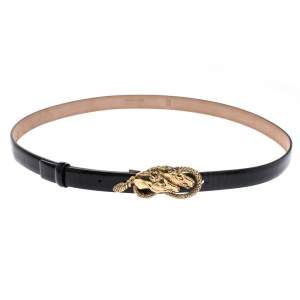 Roberto Cavalli Black Patent Leather Horse Buckle Belt 95CM