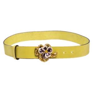 Roberto Cavalli Yellow Leather Flower Snake Buckle Belt 95CM