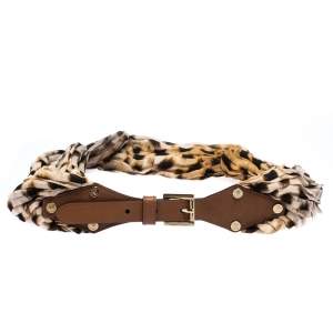 مملوكة مسبقًا Roberto Cavalli Leopard Print Satin and Leather Waist Belt 95CM