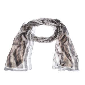 Roberto Cavalli Grey Animal Print Silk Scarf