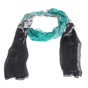Roberto Cavalli Green & Black Floral Print Silk Stole