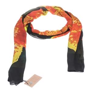 Roberto Cavalli Orange & Yellow Floral Print Silk Stole