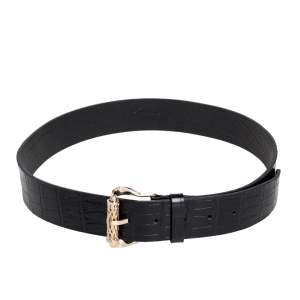 مملوكة مسبقًا Roberto Cavalli Black Croc Embossed Leather Buckle Belt 105 CM
