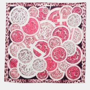 Roberto Cavalli Pink Logo Print Silk Scarf