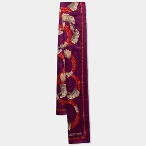 Pre Owned Roberto Cavalli Purple Bejeweled Animal Print Silk Scarf