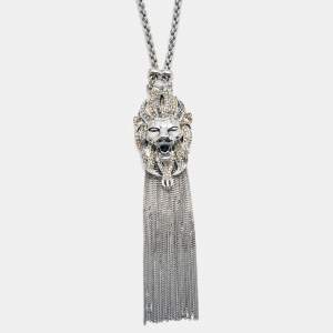 مملوكة مسبقًا Roberto Cavalli Lion Crystal SIlver Tone Necklace