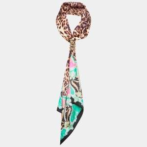 Class by Roberto Cavalli Brown Animal Print Silk Bandeau Scarf & Serpent Scarf Ring
