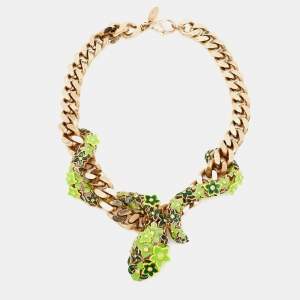 Roberto Cavalli Snake Ename Gold Tone Necklace