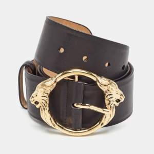 Roberto Cavalli Black Leather Metal Double Lion Head Belt 95CM