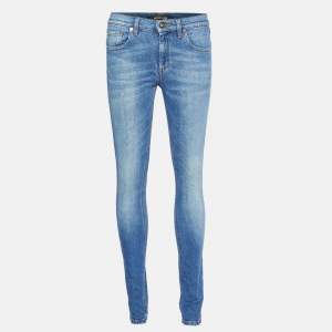 Roberto Cavalli Blue Embroidered Washed Denim Jeans Waist 29"