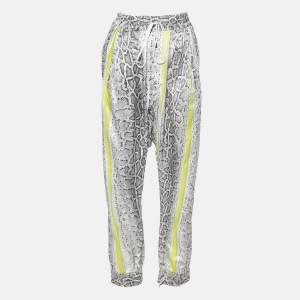 Robert Cavalli Grey Snake Print Silk Blend Loose Pants XL