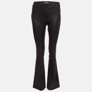 Pre Owned Roberto Cavalli Black Leather Flared Pants S