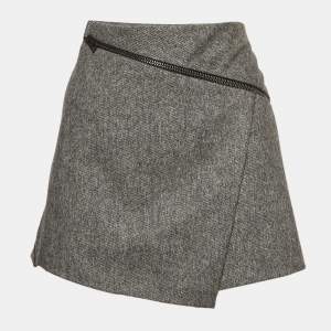 Pre Owned Roberto Cavalli Grey Wool Zip Detail Mini Skirt S