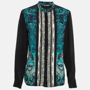 Pre Owned Roberto Cavalli Multicolor Silk Lace Trim Shirt M