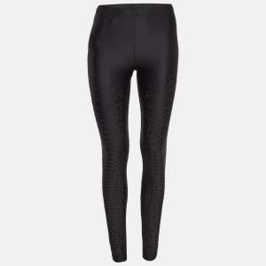 Pre Owned Roberto Cavalli Black Embellished Jersey Leggings S