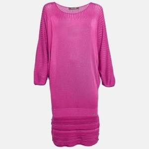 Pre Owned Roberto Cavalli Pink Pointelle Knit Dolman Sleeve Mini Dress M