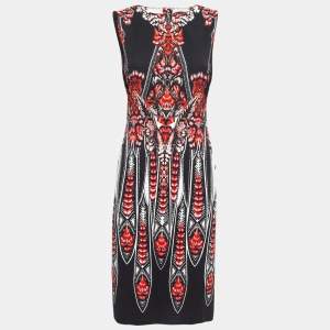 Pre Owned Roberto Cavalli Black/Red Printed Stretch Crepe Short Dress M
