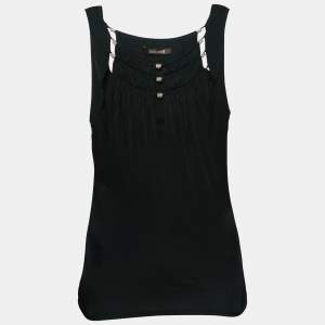Roberto Cavalli Black Jersey Ruffle Detail Top M
