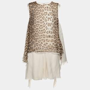 Pre Owned Roberto Cavalli Brown/Beige Leopard Print Silk Top S