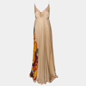 Roberto Cavalli Beige Silk The Art Of Sumptuous Print Maxi Dress 