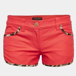 Roberto Cavalli Red Gabardine Cotton Contrast Trim Shorts S