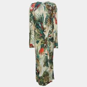 Pre Owned Roberto Cavalli Multicolor Jungle Print Belted Midi Dress L