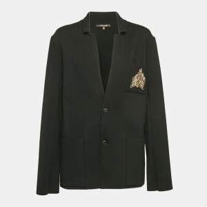 Roberto Cavalli Black Wool Knit Single Breasted Blazer M