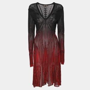 Pre Owned Roberto Cavalli Ombre Knitted Fabric Full Sleeve Midi Dress M