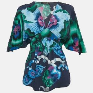 Roberto Cavalli Multicolor Printed Silk V-Neck Top M