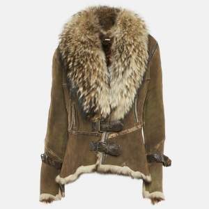 Roberto Cavalli Khaki Suede and Fox Fur Jacket S