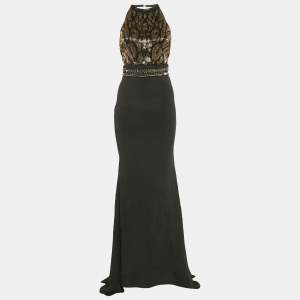 Roberto Cavalli Black Embellished Crepe Sleeveless Gown S