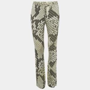 Roberto Cavalli Grey Snakeskin Print Crepe Straight Leg Pants S