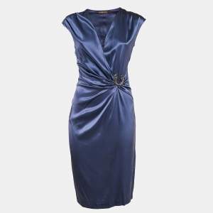 Roberto Cavalli Blue Satin Silk Sleeveless Midi Dress M
