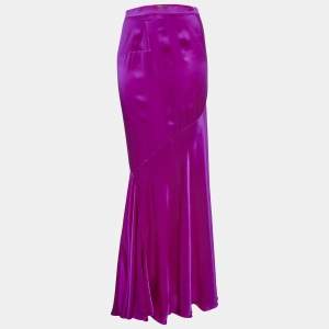 Roberto Cavalli Fuschia Pink Satin Silk Flared Maxi Skirt M