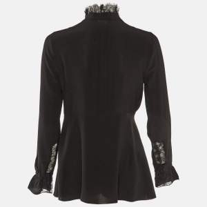 Roberto Cavalli Black Silk Lace Trimmed Top S