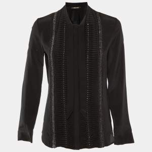Pre Owned Roberto Cavalli Black Silk Studded Neck Tie Detail Shirt S