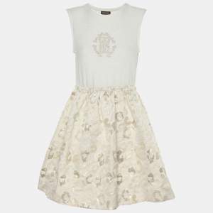 Roberto Cavalli Cream/Gold Jacquard Mini Dress L